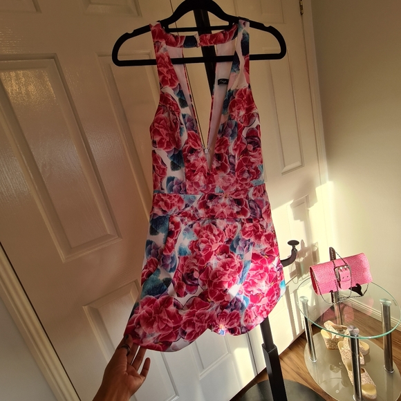 KNIGHT ANGEL 6 Pink Floral V Neck Sleeveless with Pockets Maxi Midi Romper Dress - Picture 10 of 16